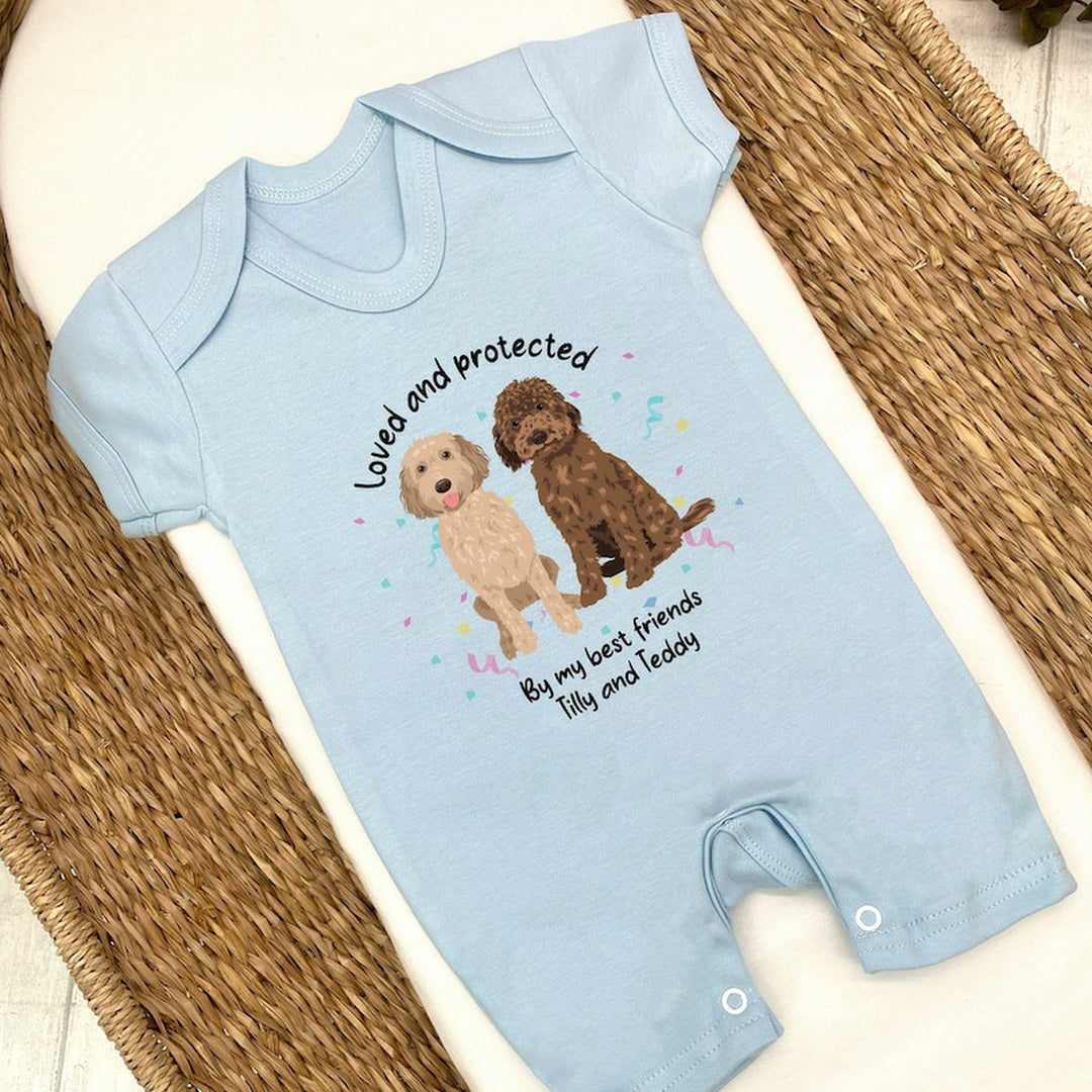 Personalised Loved and Protected By Dogs 140 Dog Types Romper