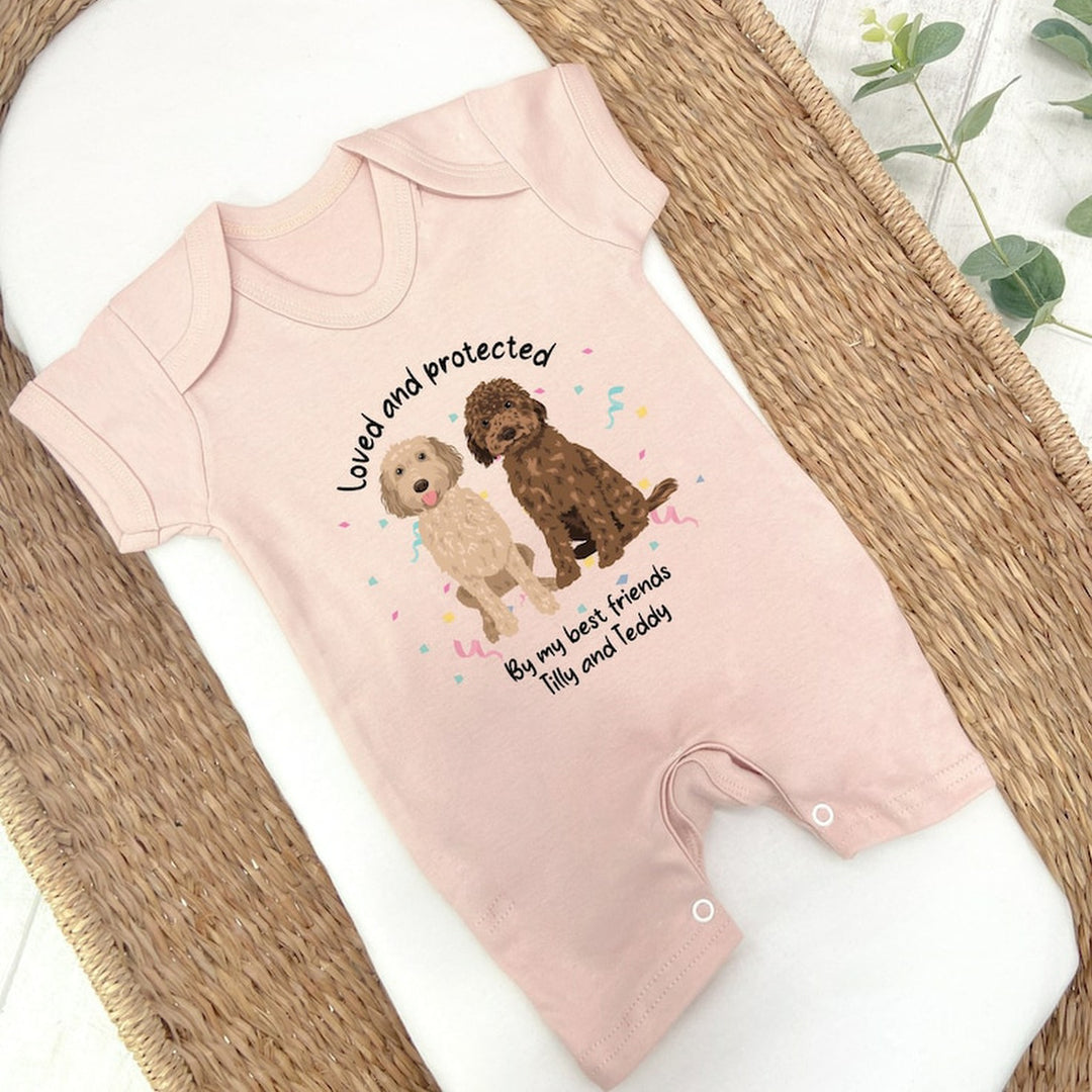 Personalised Loved and Protected By Dogs 140 Dog Types Romper