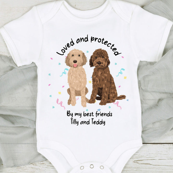 Personalised Loved and Protected By Dogs Babygrow/Baby Vest