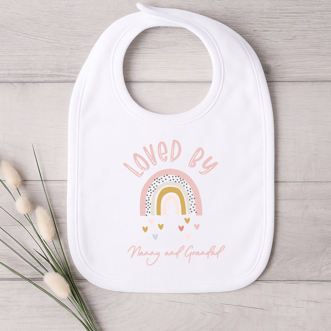 Personalised Loved By Nanny Pink Rainbow Baby Grow or Vest