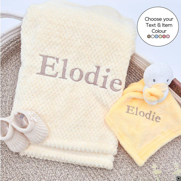 Embroidered Yellow Dimple Blanket and Comforter Gift Set