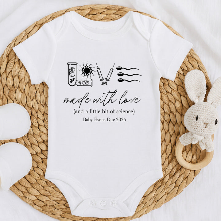 Personalised Black Made With Love And Science IVF Baby Announcement Vest