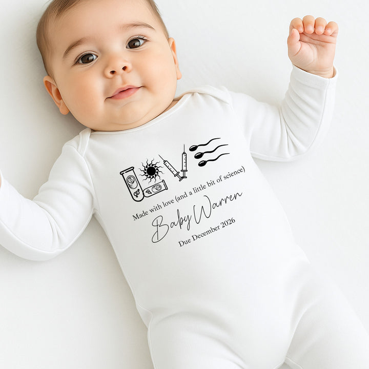 Personalised Black Made With Love And Science IVF Baby Announcement Vest