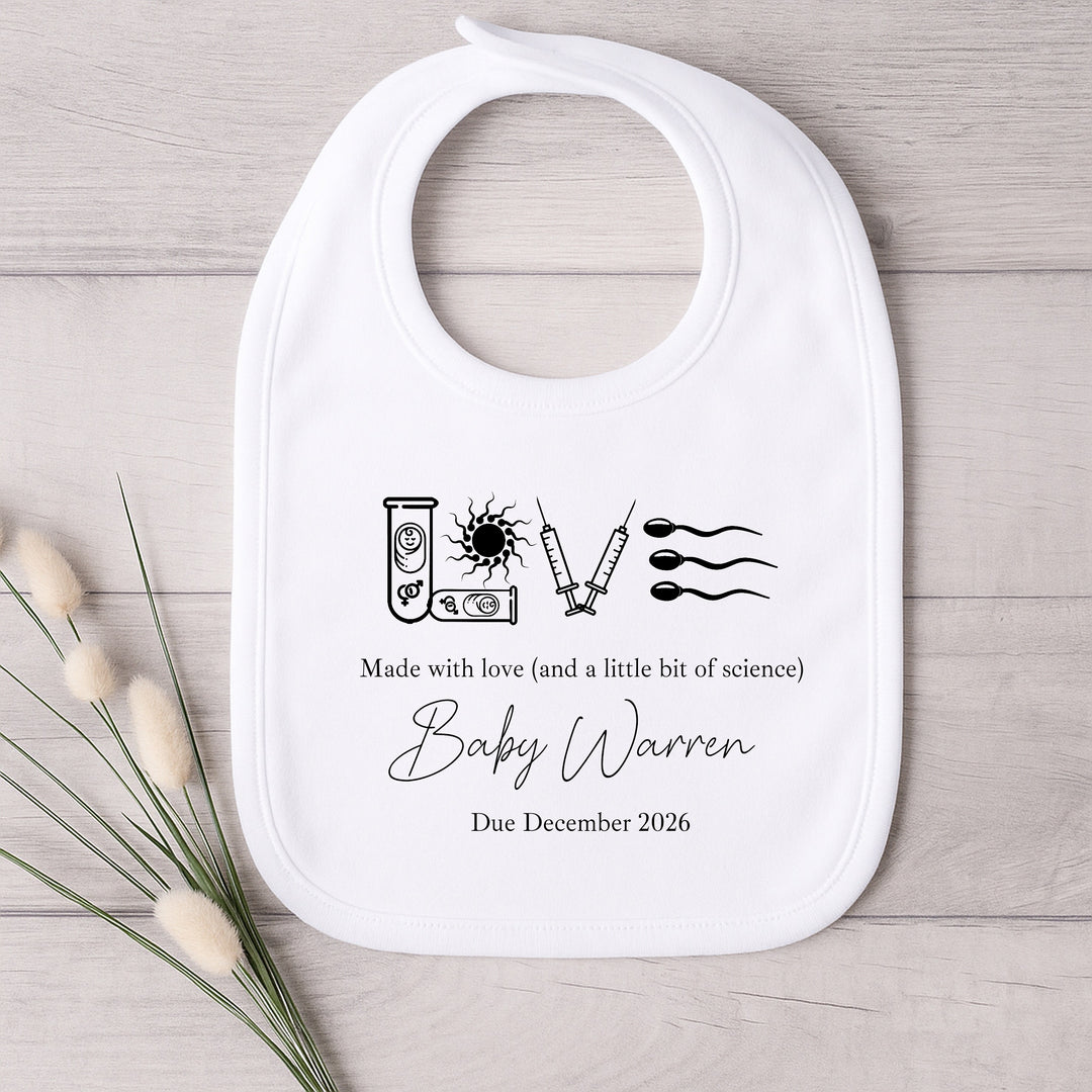 Personalised Black Made With Love And Science IVF Baby Announcement Vest