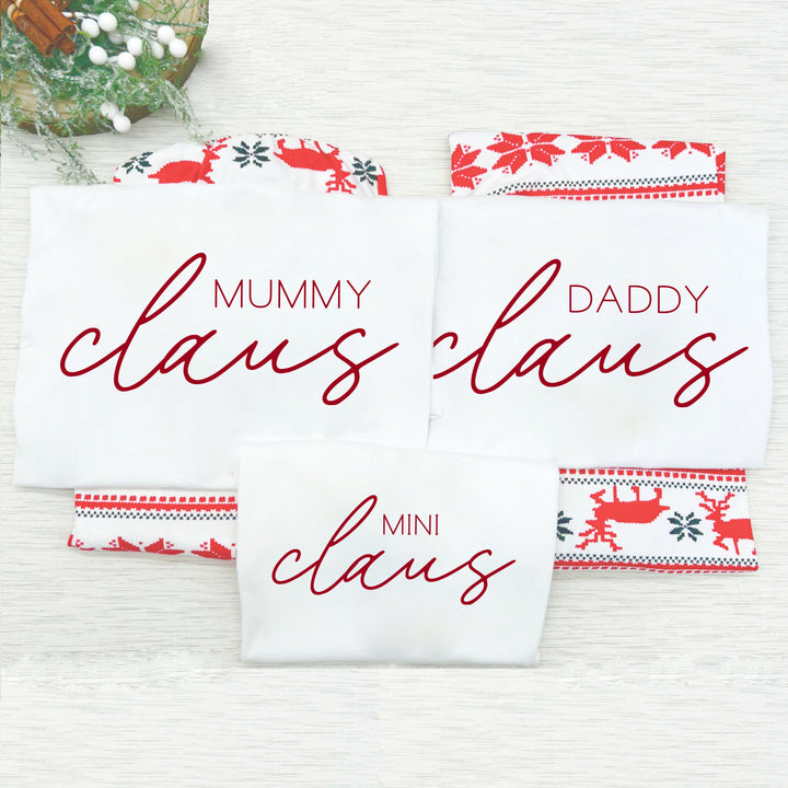 Personalised Claus Matching Christmas T-shirts With Optional Trousers