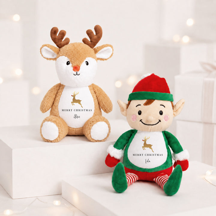 Personalised Gold Reindeer Merry Christmas Soft Toy