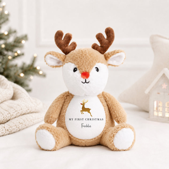Personalised Gold Reindeer My First Christmas Soft Toy