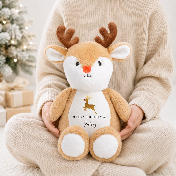 Personalised Gold Reindeer Merry Christmas Soft Toy