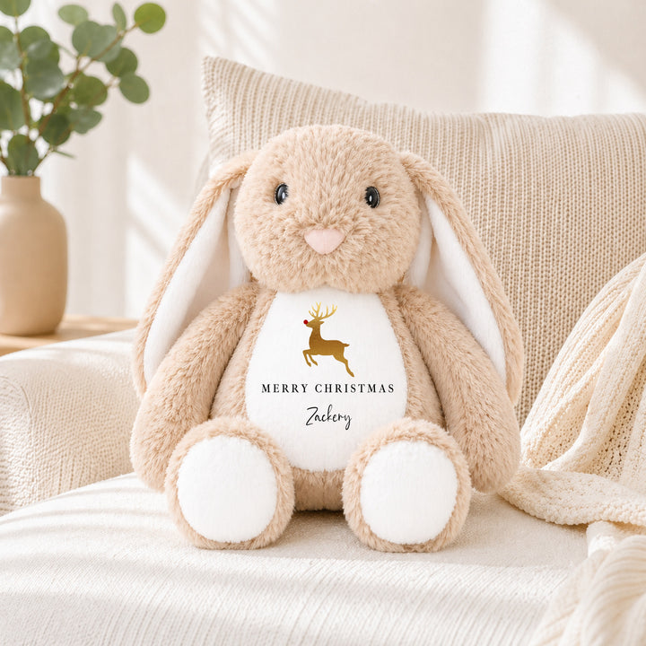 Personalised Gold Reindeer Merry Christmas Soft Toy