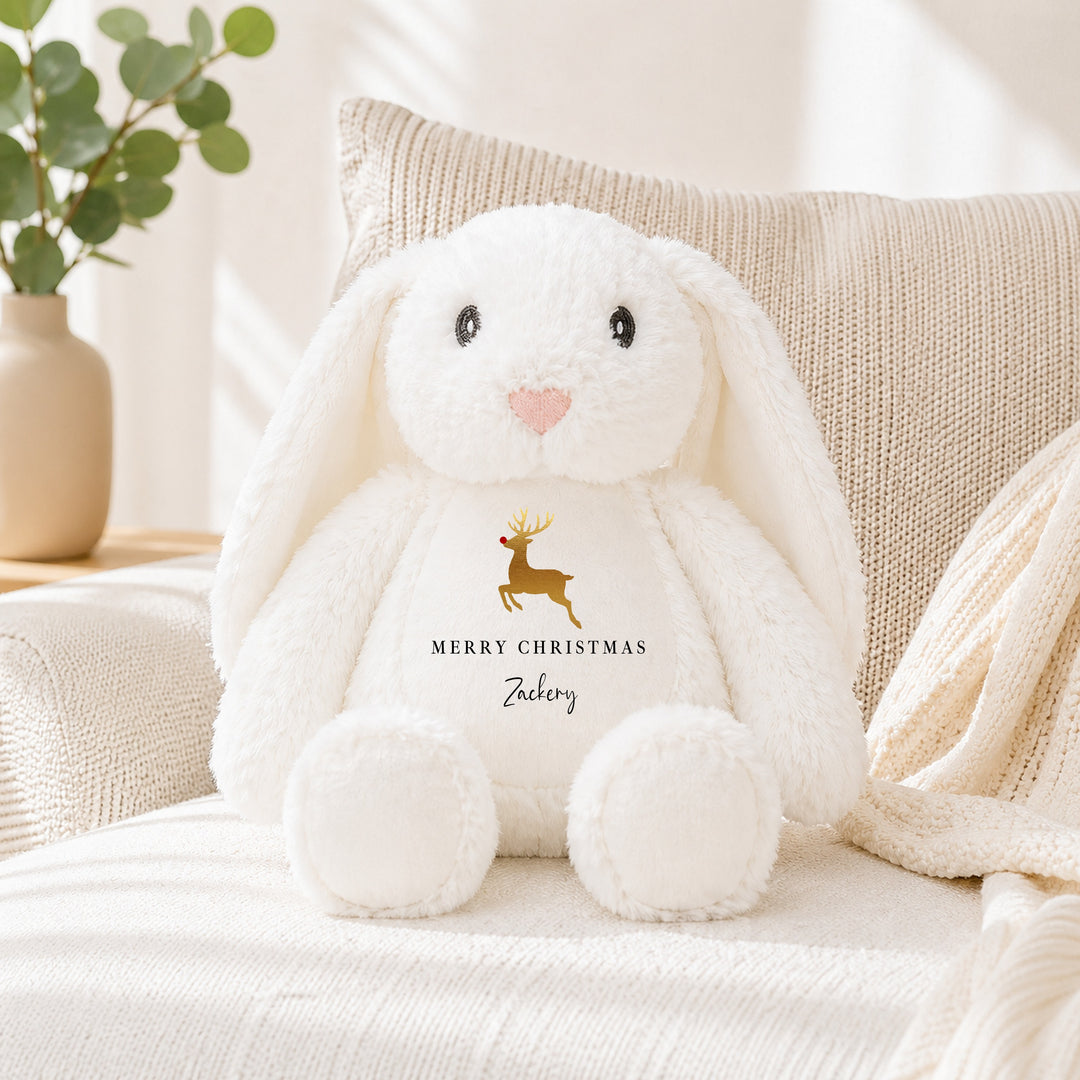 Personalised Gold Reindeer Merry Christmas Soft Toy