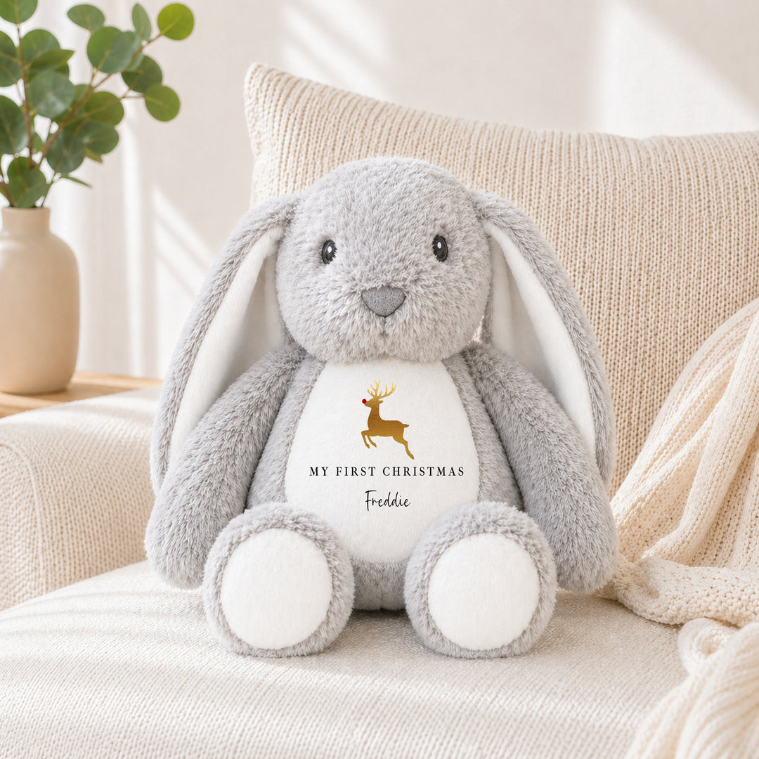 Personalised Gold Reindeer My First Christmas Soft Toy