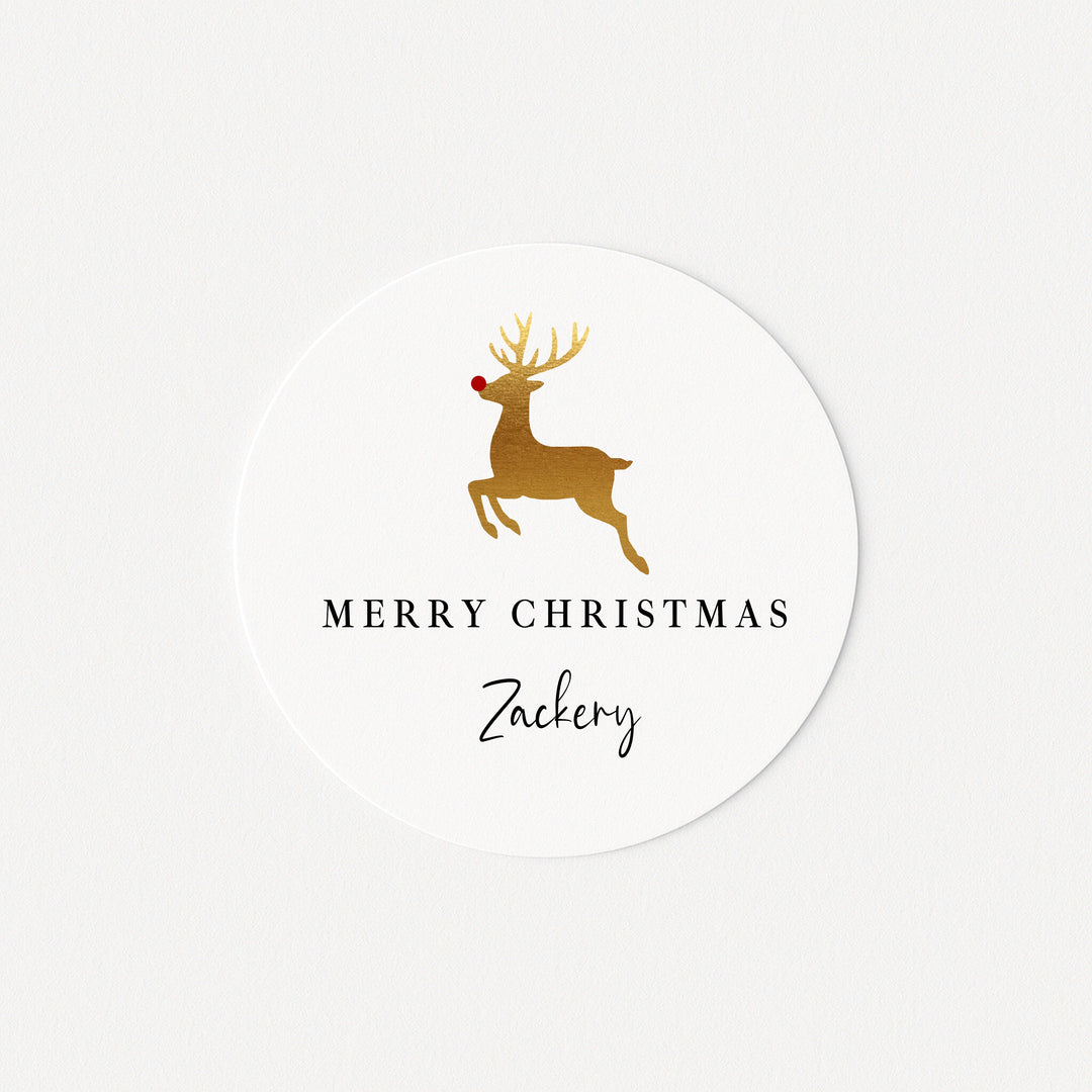 Personalised Gold Reindeer Merry Christmas Stickers