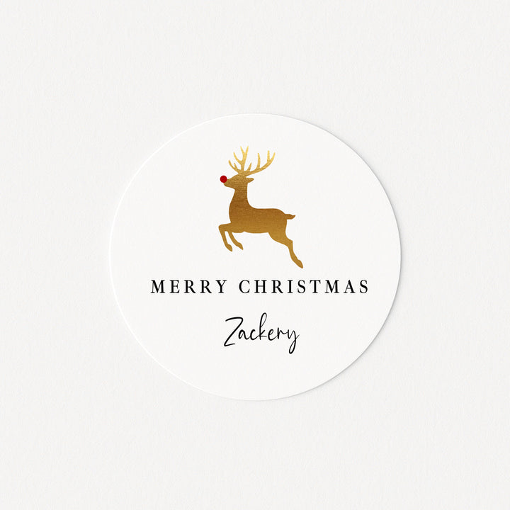 Personalised Gold Reindeer Merry Christmas Stickers