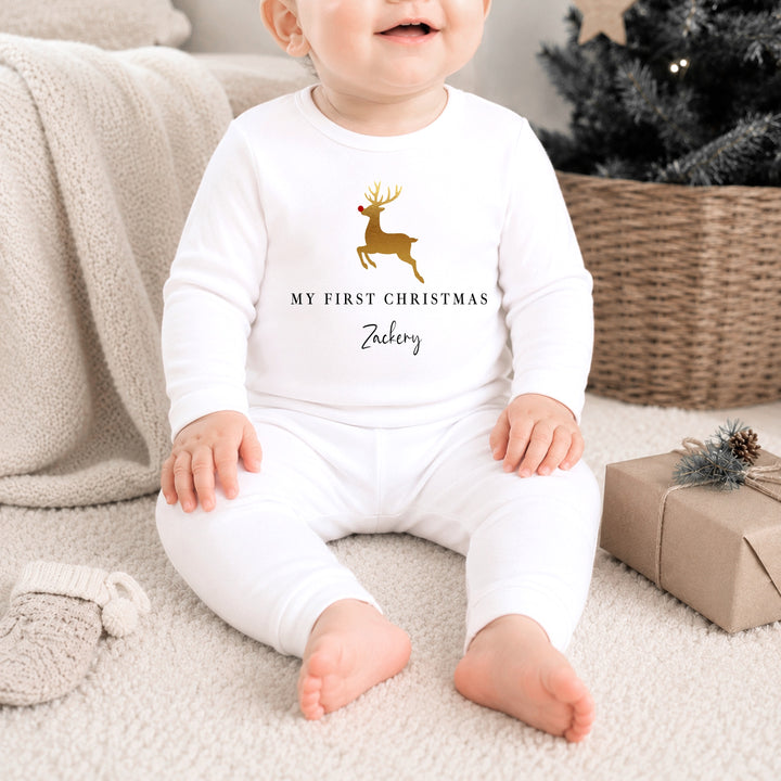 Personalised Gold Reindeer Christmas Pyjamas