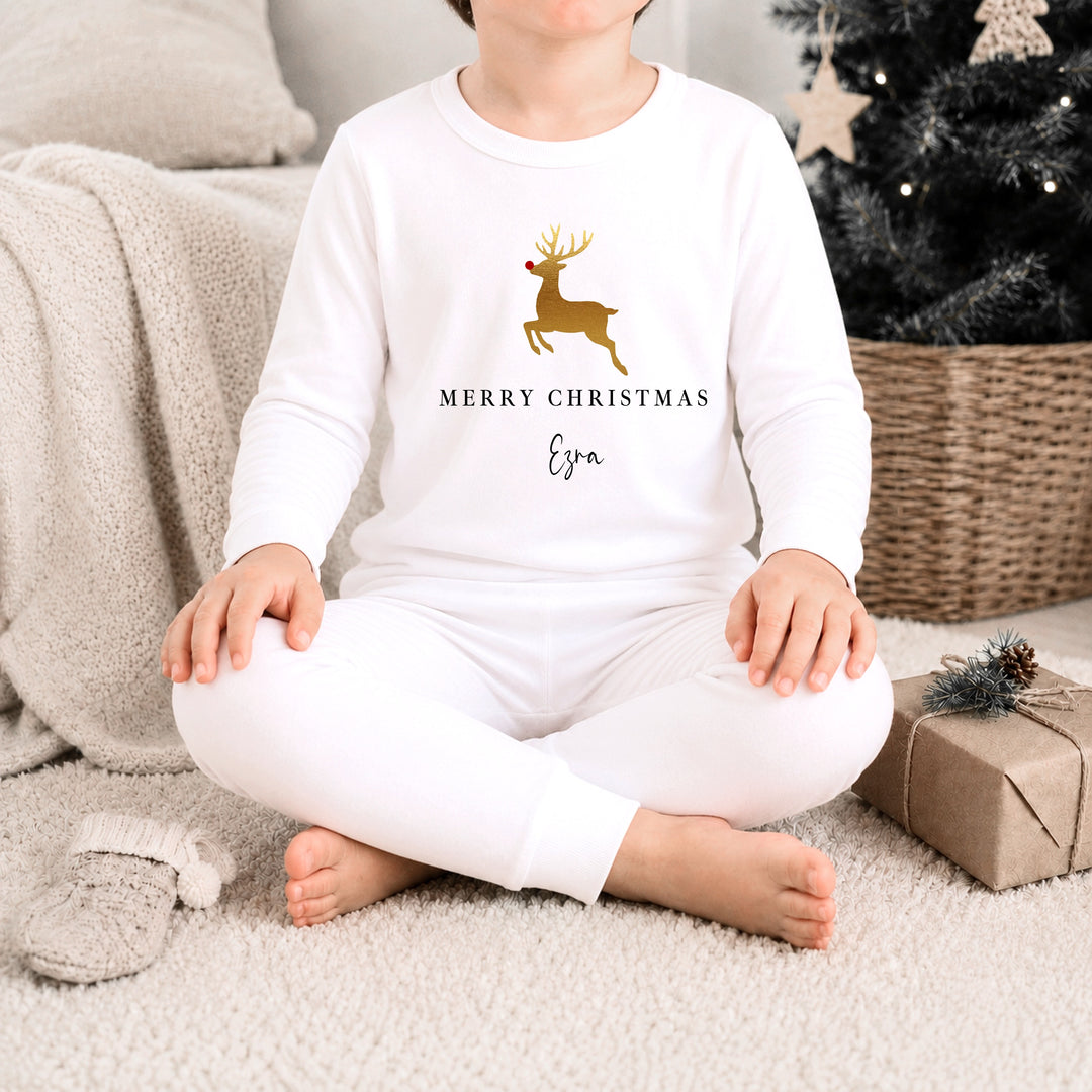 Personalised Gold Reindeer Christmas Pyjamas