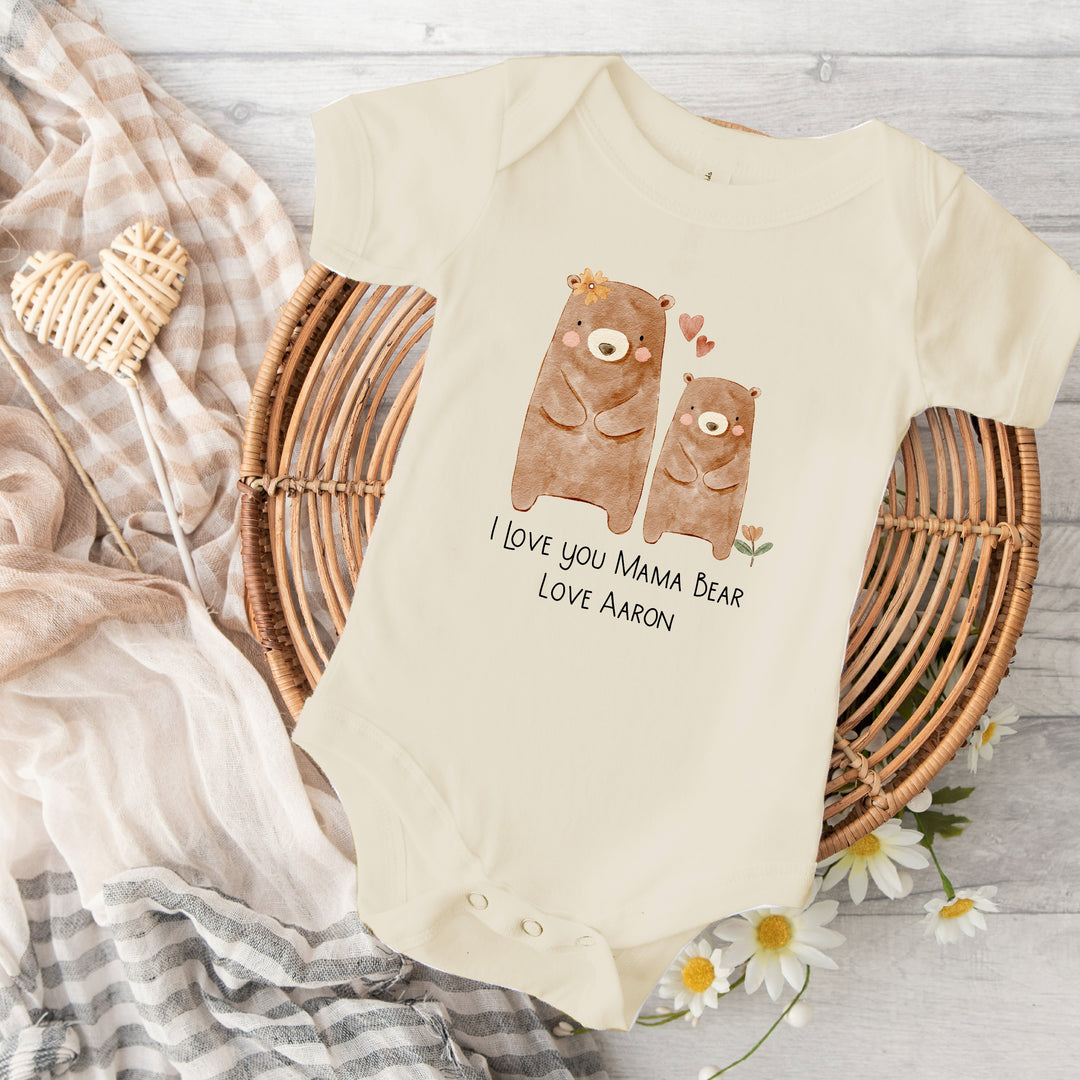 Personalised Our First Mother's Day Bears Beige Babygrow/Vest