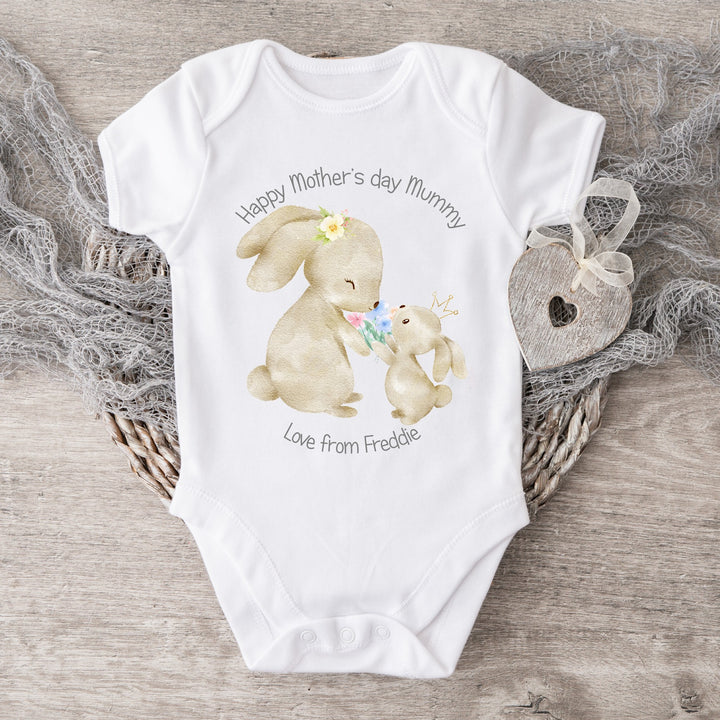 Personalised Bunny Floral First Mother's Day Babygrow/Vest