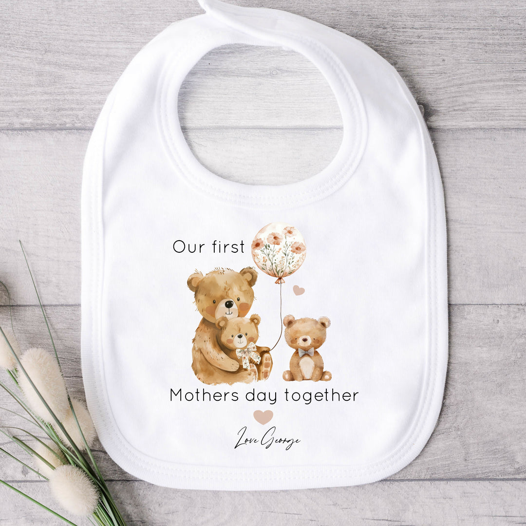 Personalised Our First Mother's Day Bear Balloons Babygrow/Vest