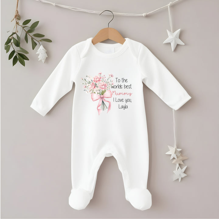 Personalised Our First Mother's Day Pink Floral Babygrow/Vest