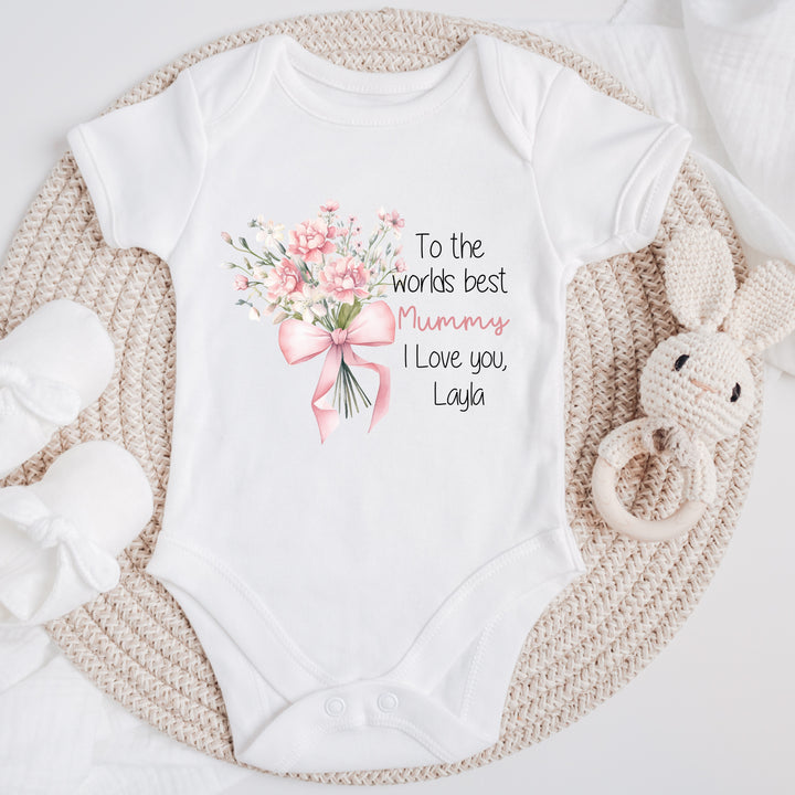 Personalised Our First Mother's Day Pink Floral Babygrow/Vest