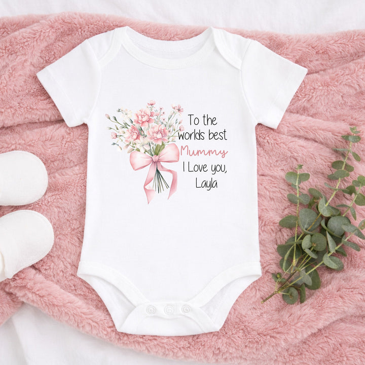 Personalised Pink Flowers Our First Mother's Day Baby Grow or Vest
