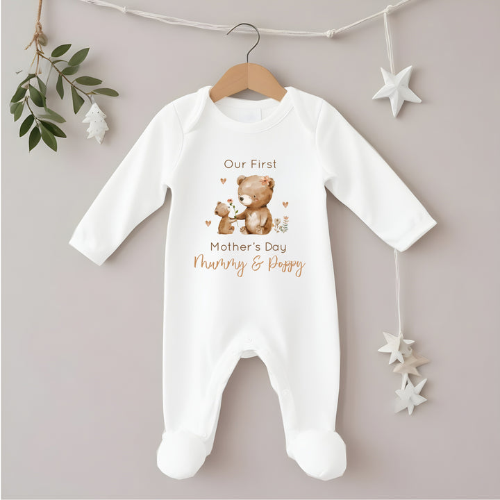 Personalised First Mother's Day Brown Bears Babygrow/Vest