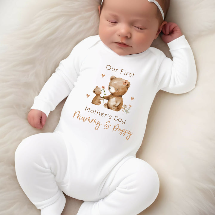 Personalised First Mother's Day Brown Bears Babygrow/Vest