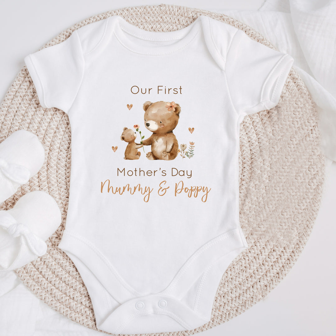 Personalised First Mother's Day Brown Bears Babygrow/Vest