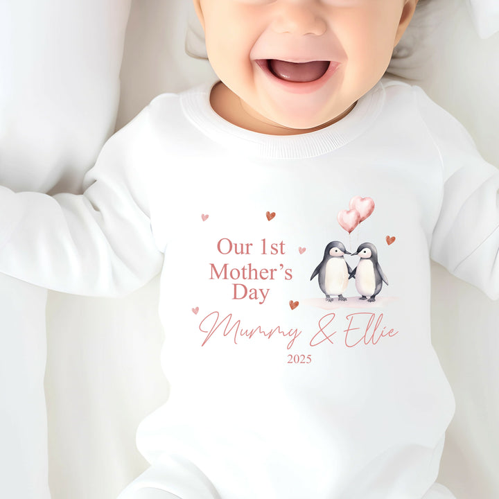 Personalised First Mother's Day Penguins Babygrow/Vest