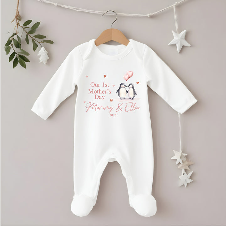 Personalised First Mother's Day Penguins Babygrow/Vest