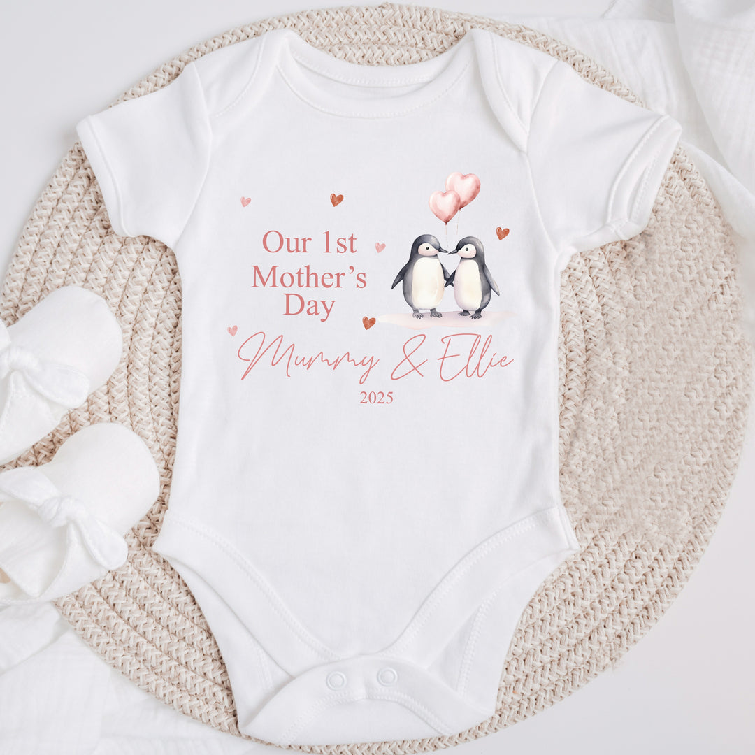 Personalised First Mother's Day Penguins Babygrow/Vest