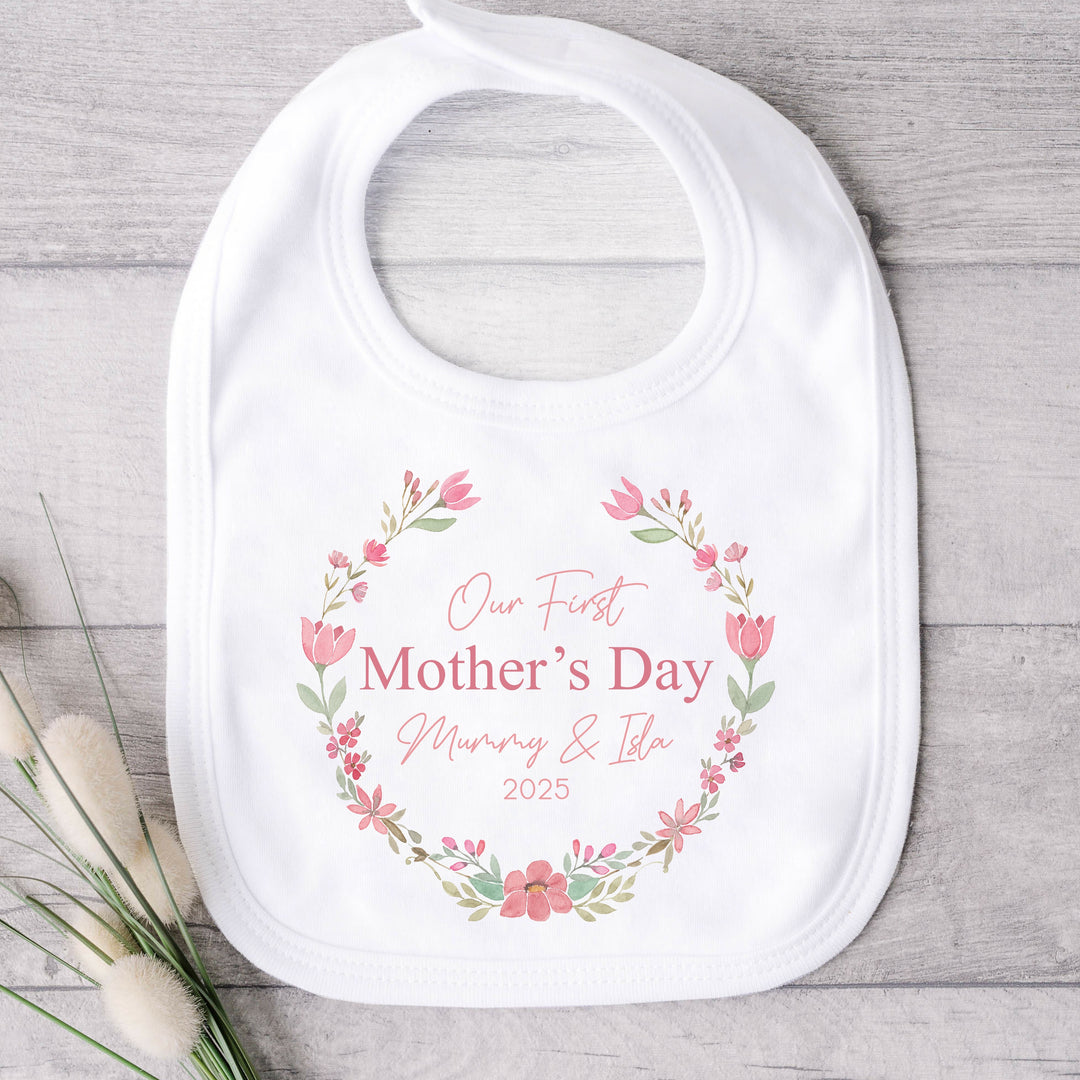 Personalised First Mother's Day Floral Wreath Babygrow/Vest