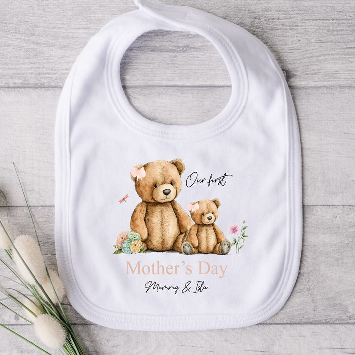 Personalised First Mother's Day Pink Teddy Babygrow/Vest