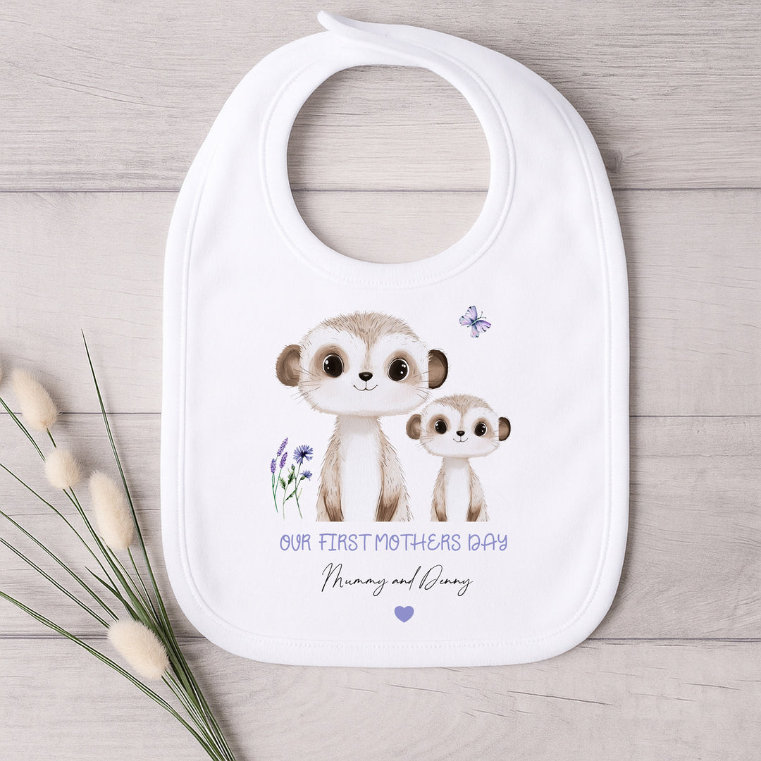 Personalised Meerkat Our First Mother's Day Baby Grow, Vest or Bib