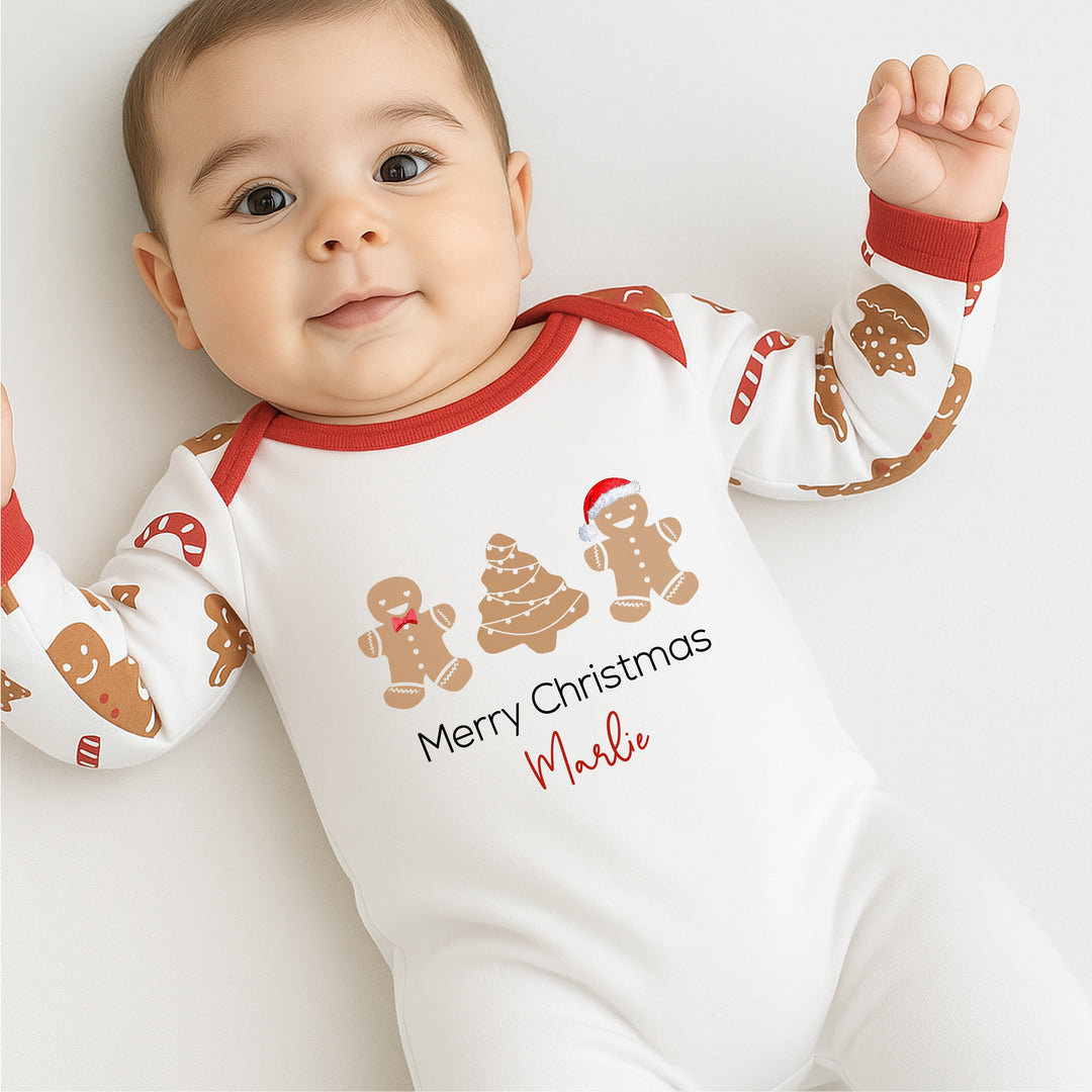 Personalised Merry Christmas Sibling Matching Gingerbread Pyjamas/Babygrow