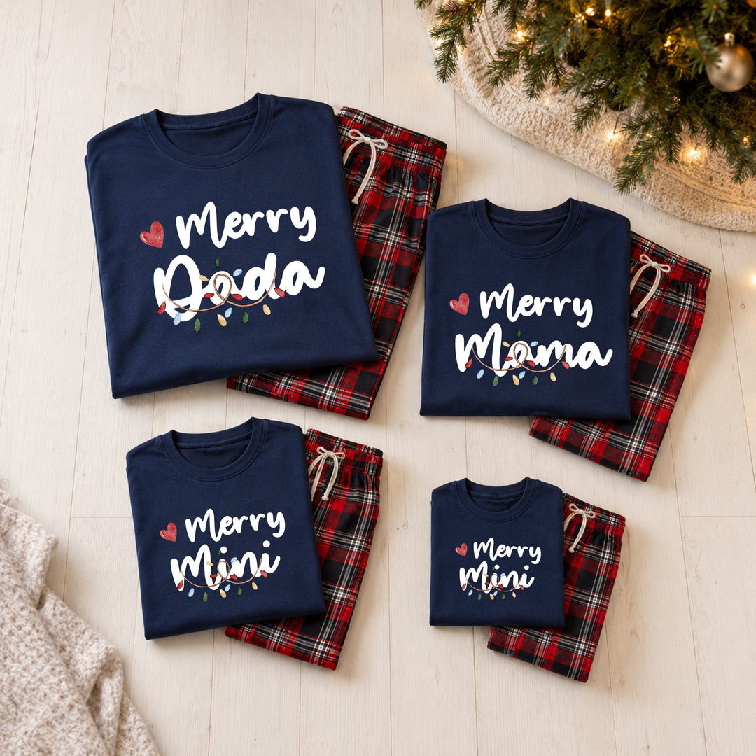 Personalised Merry Family Matching Tartan Christmas Pyjamas