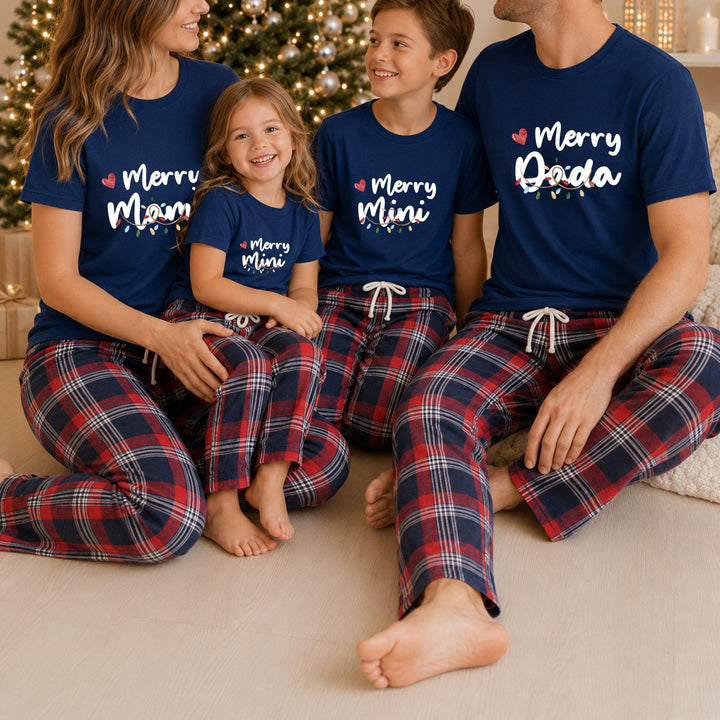 Personalised Merry Family Matching Tartan Christmas Pyjamas