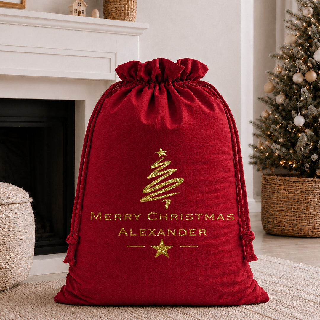 Personalised Gold Glitter Merry Christmas Christmas Santa Sack