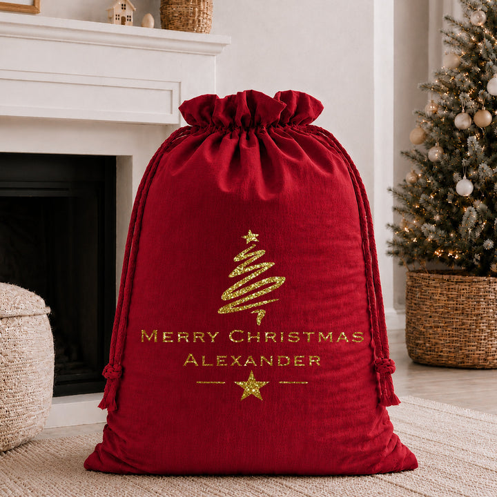 Personalised Gold Glitter Merry Christmas Christmas Santa Sack
