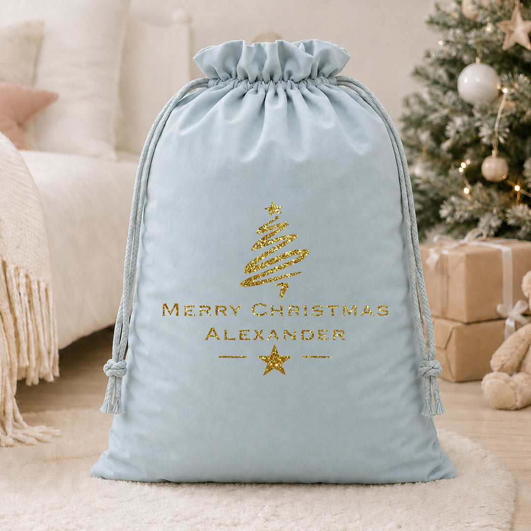 Personalised Gold Glitter Merry Christmas Christmas Santa Sack