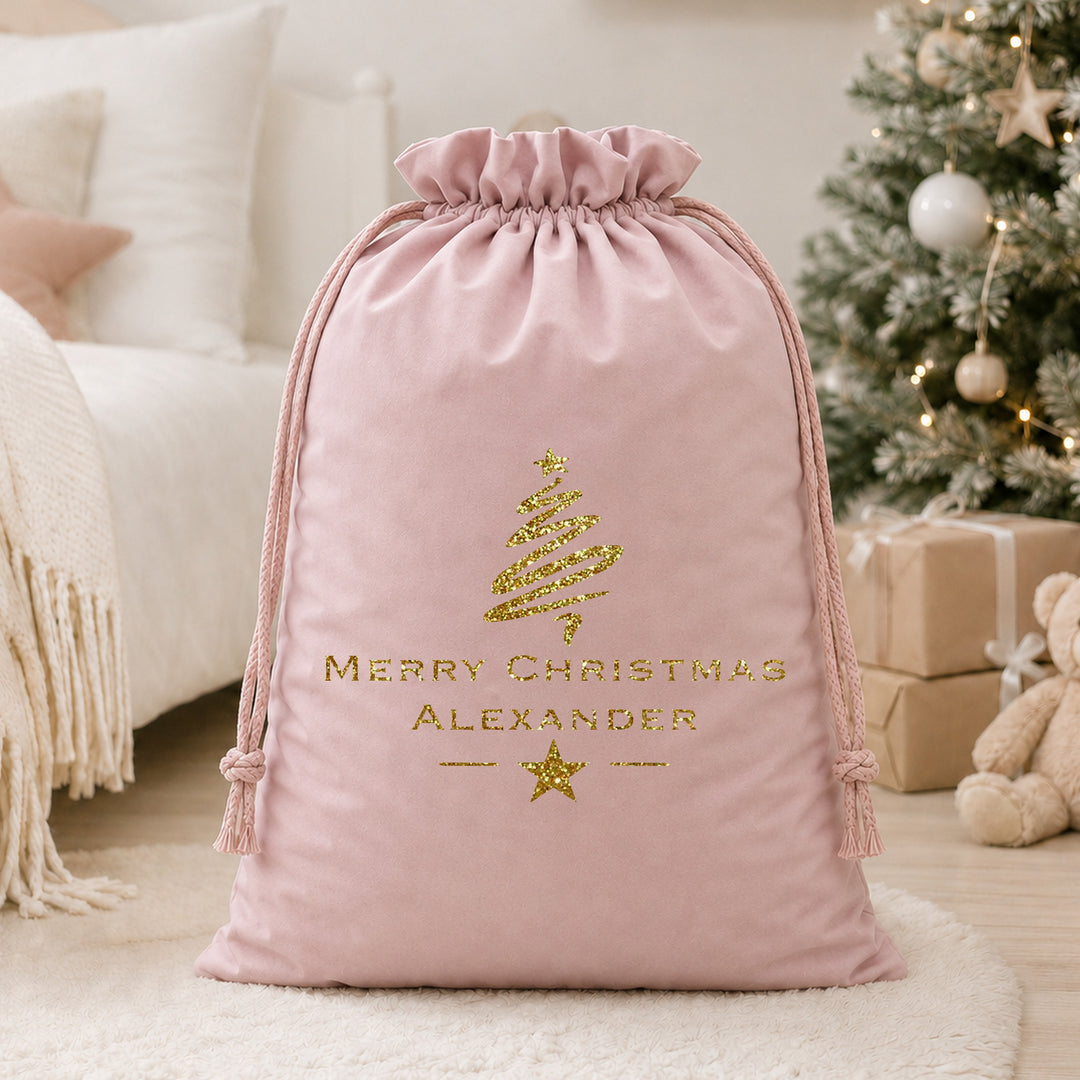 Personalised Gold Glitter Merry Christmas Christmas Santa Sack