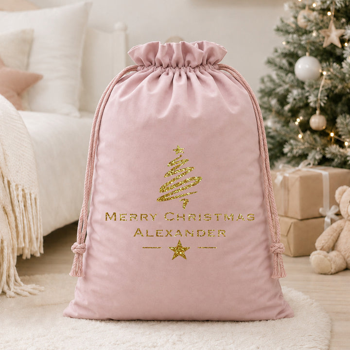 Personalised Gold Glitter Merry Christmas Christmas Santa Sack