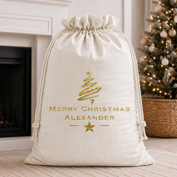 Personalised Gold Glitter Merry Christmas Christmas Santa Sack