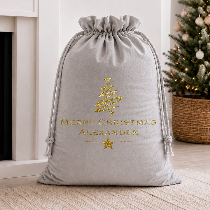 Personalised Gold Glitter Merry Christmas Christmas Santa Sack