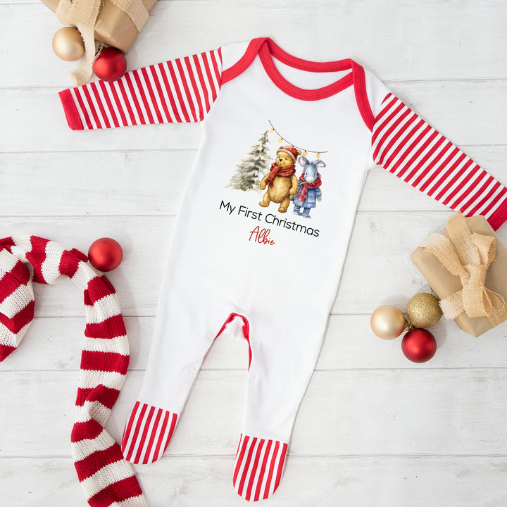 Personalised Pooh Bear Sibling Matching Babygrow/Pyjamas