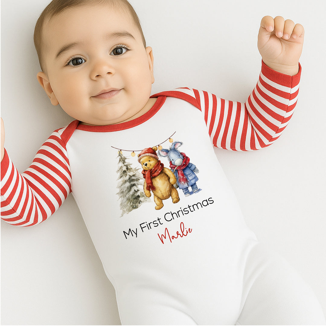 Personalised Pooh Bear Christmas Babygrow/Bib