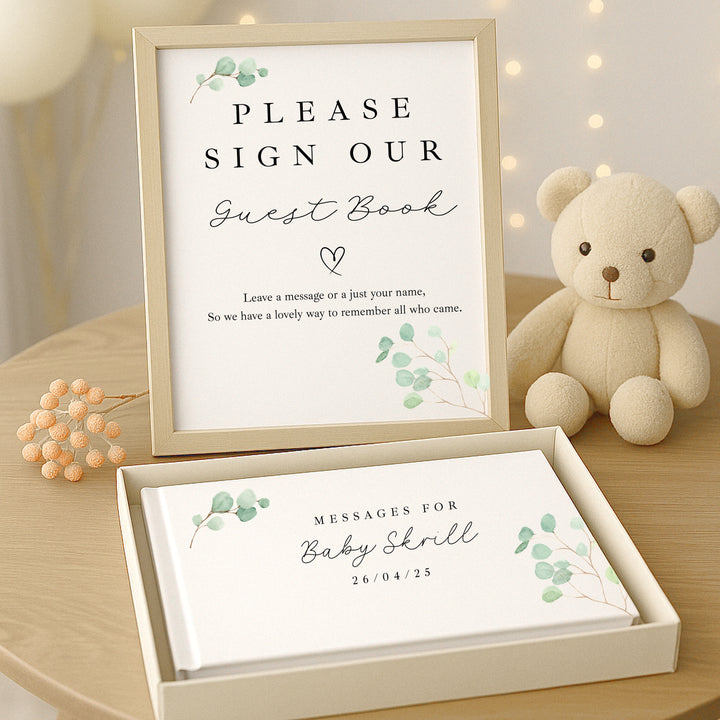 Personalised Green Leaf Baby Shower Guest Book