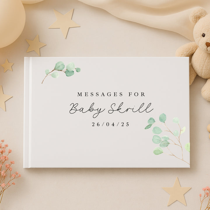 Personalised Green Leaf Baby Shower Guest Book