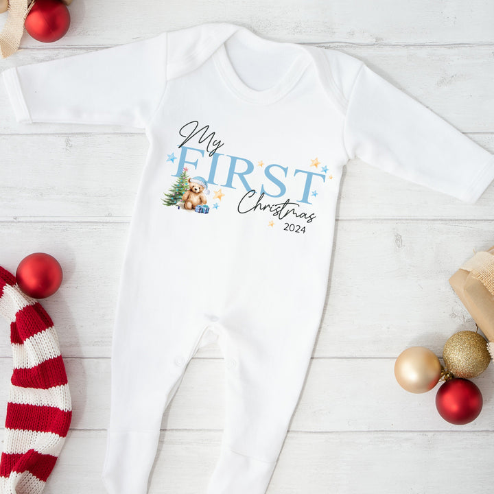 Blue My First Christmas Babygrow/Vest/Bib