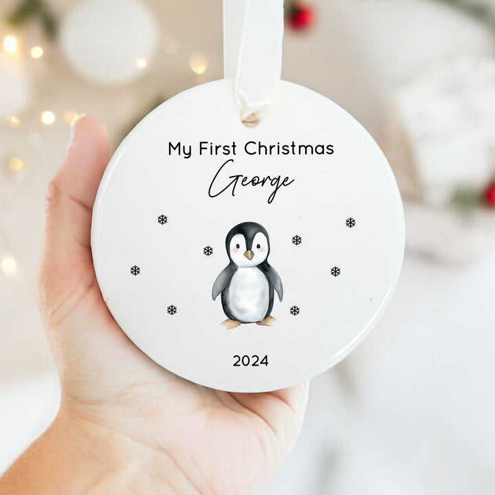 Personalised My First Christmas Penguin Ceramic Ornament